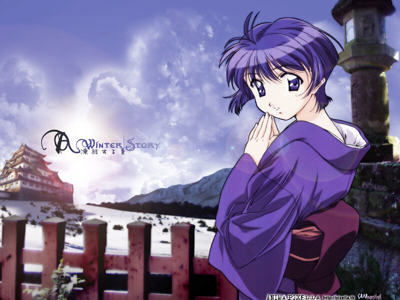 Anime girl in winter landscape