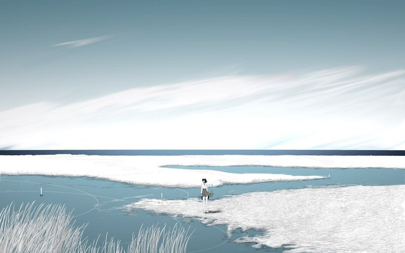 Anime Girl in Winter Landscape — White
