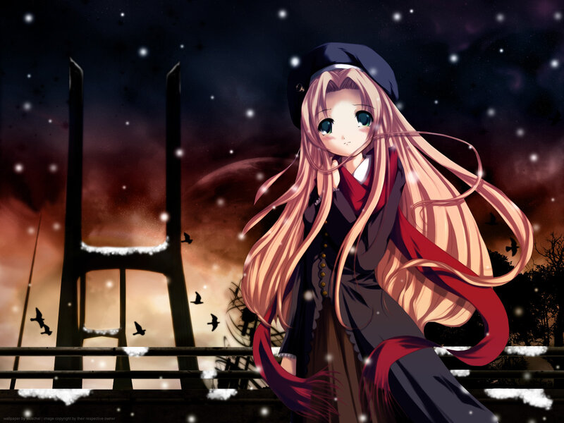 anime girl in winter night