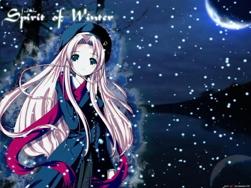 Anime girl in winter night