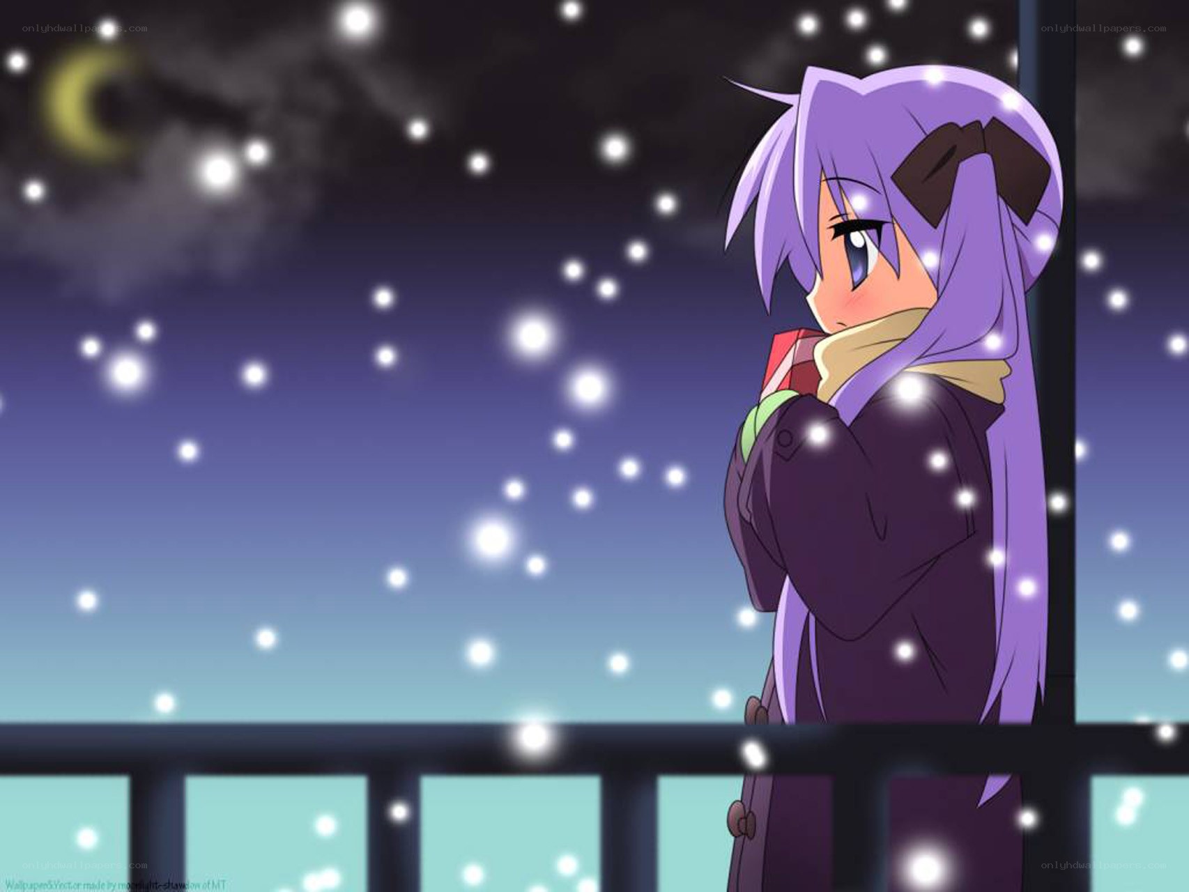 anime girl in winter night