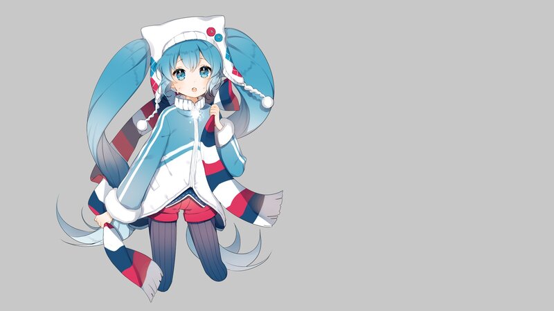 Anime Girl in Winter Outfit — Blue, Playful