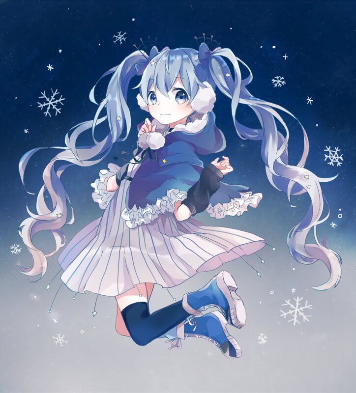Anime Girl in Winter Outfit — Blue, Serene, Night