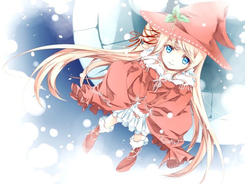 Anime Girl in Winter Outfit — Pink, Festive
