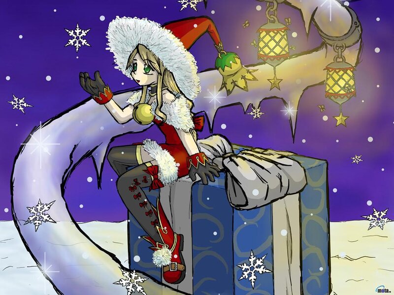 Anime Girl in Winter Outfit — Purple, Festive
