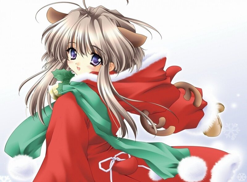 Anime Girl in Winter Outfit — Red, Festive, Ears