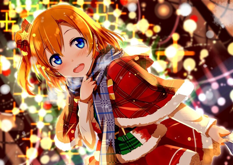 Anime Girl in Winter Outfit — Red, Festive, Night