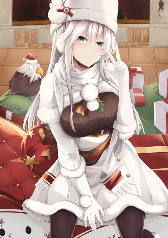 Anime Girl in Winter Outfit — White, Festive, Digital Art