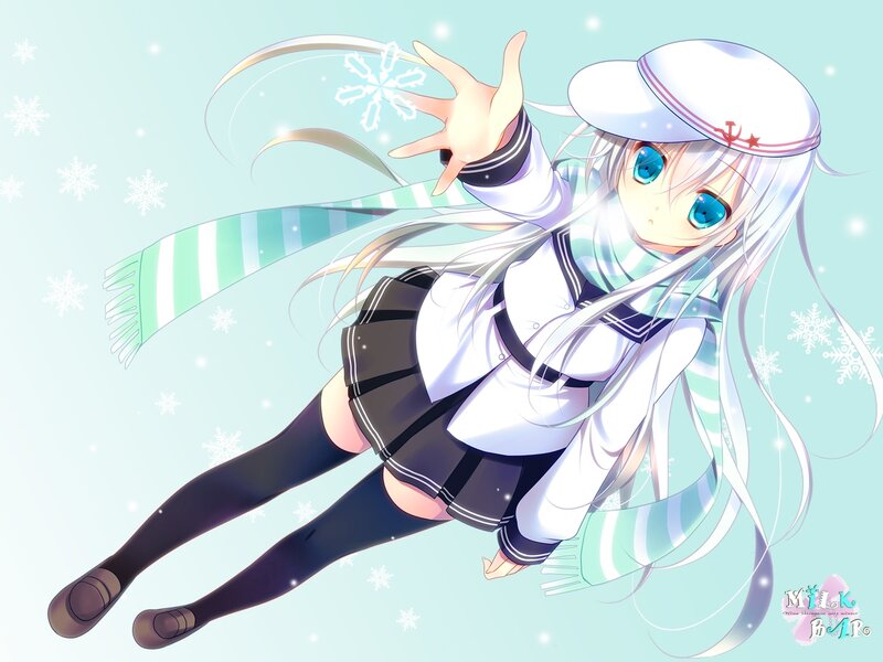 Anime Girl in Winter Outfit — White, Playful