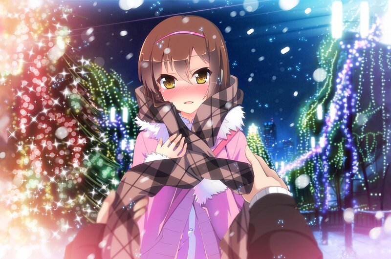 Anime Girl in Winter — Pink, Festive