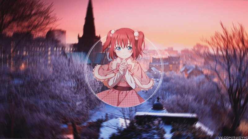 Anime Girl in Winter — Pink, Serene, Cityscape
