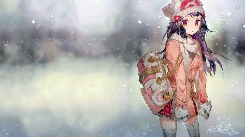 Anime Girl in Winter — Pink, Serene, Digital Art