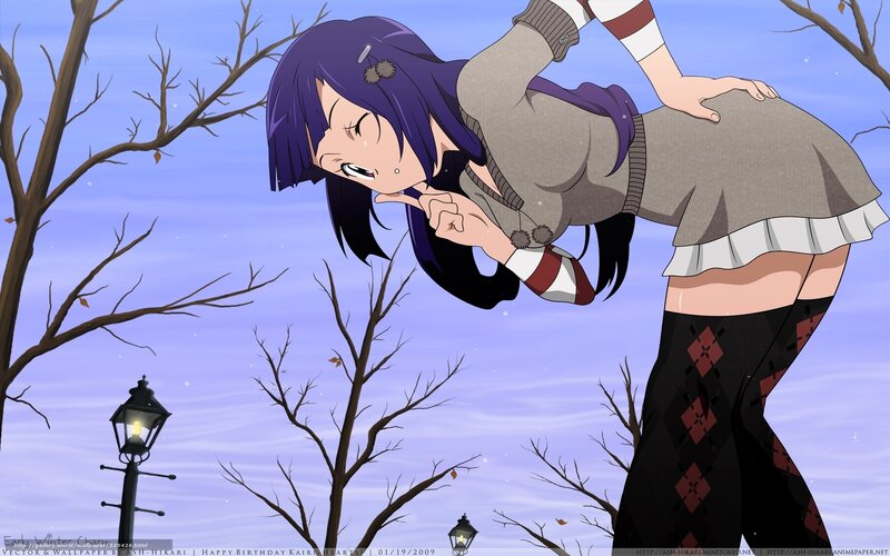 Anime Girl in Winter — Purple, Calm, Bare Trees