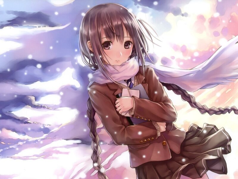 Anime Girl in Winter — Purple, Dreamy, Scarf