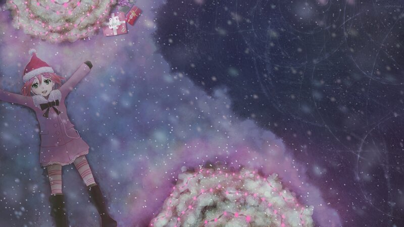 Anime Girl in Winter — Purple, Festive, Digital Art