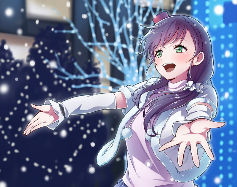 Anime Girl in Winter — Purple, Joyful, Festive