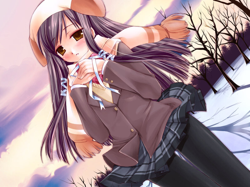 Anime Girl in Winter — Purple, Serene, School Uniform