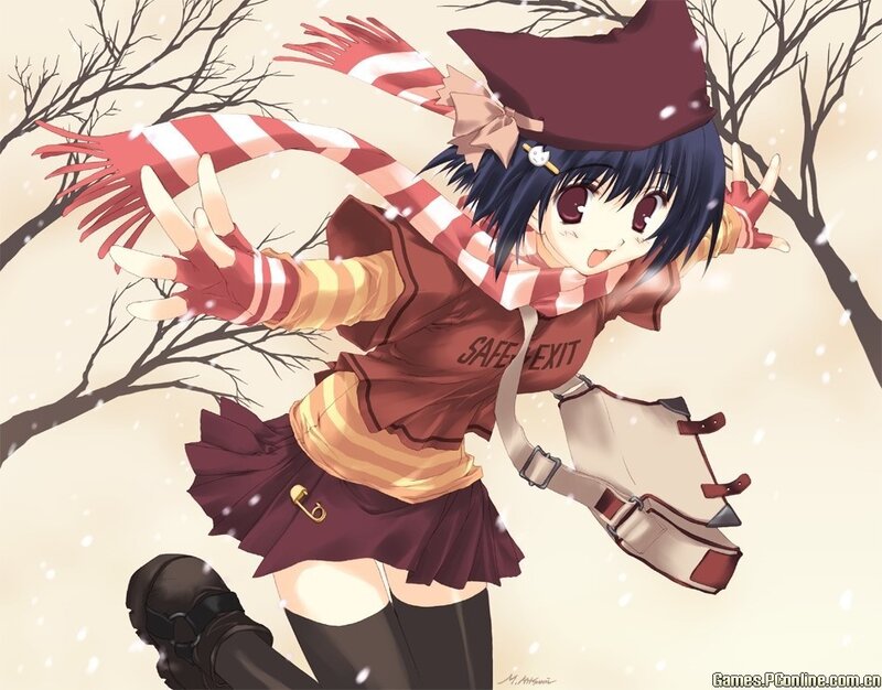 Anime Girl in Winter — Red, Playful