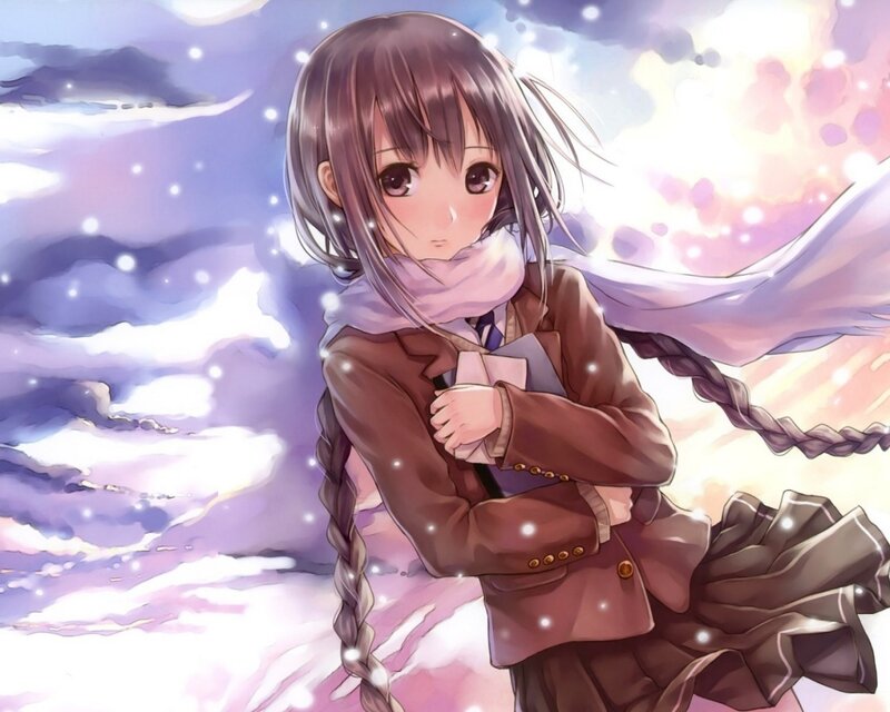 anime girl in winter scarf