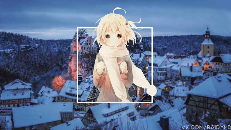 Anime Girl in Winter Scarf — Blue