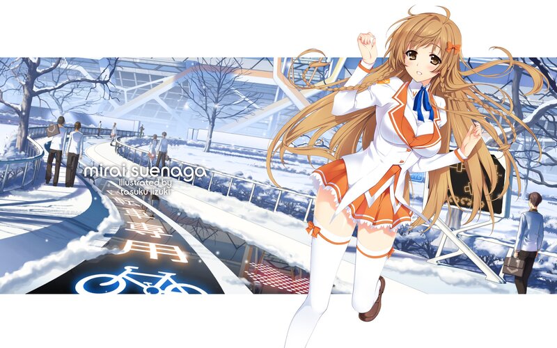 Anime girl in winter school scene