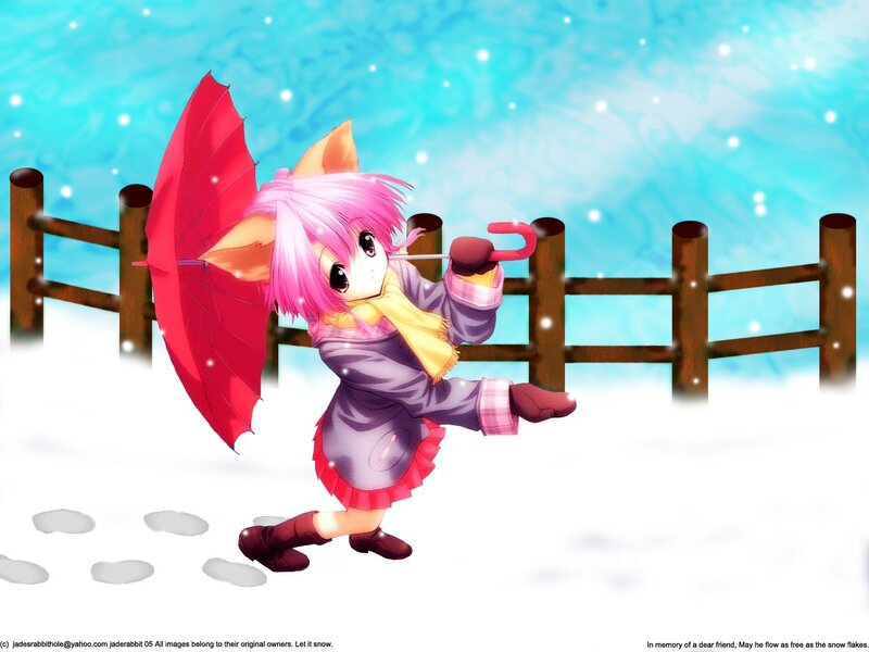 anime girl in winter snow