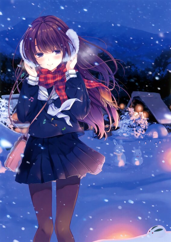 Anime girl in winter snow