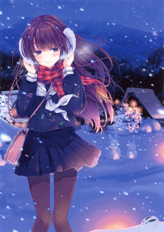 Anime girl in winter snow