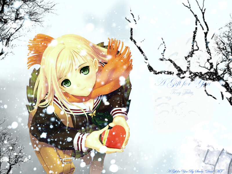 Anime girl in winter snow