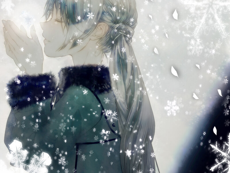 anime girl in winter snow