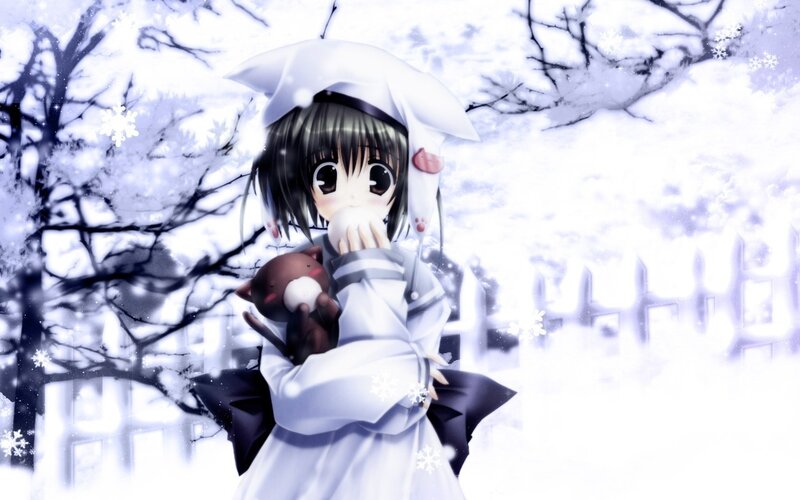 anime girl in winter snow