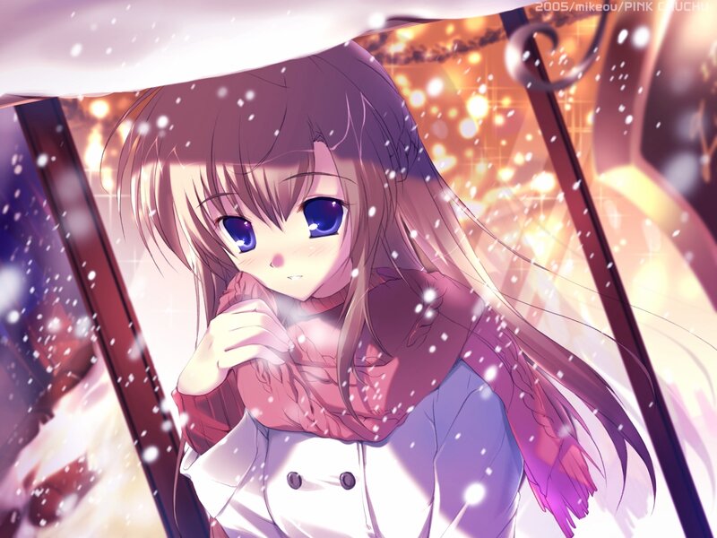 Anime girl in winter snow