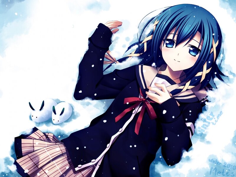 anime girl in winter snow