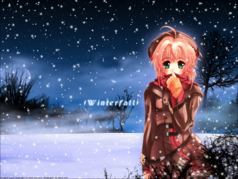 Anime girl in winter snow