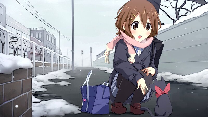 Anime girl in winter street