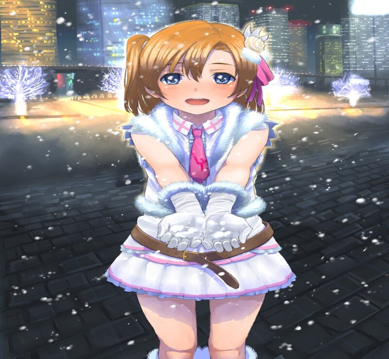 Anime Girl in Winter — White, Festive, Night, Digital Art