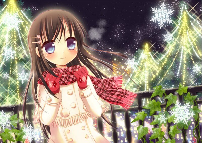 Anime Girl in Winter — White, Festive, Night
