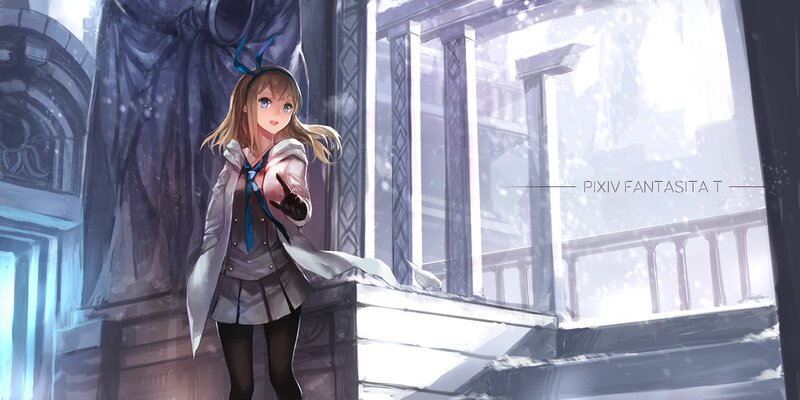 Anime Girl in Winter — White, Serene, Digital Art, Snow, Statue