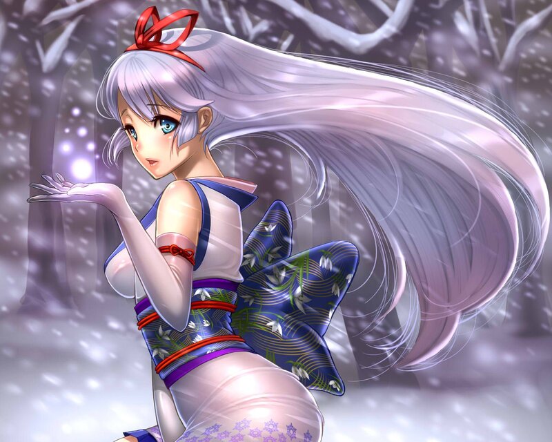 Anime Girl in Winter — White, Serene, Digital Art, Snow