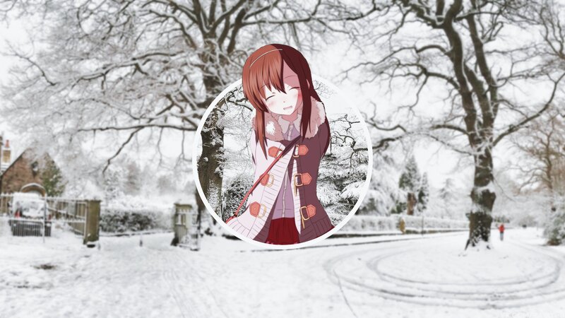 Anime Girl in Winter — White, Serene, Digital Art, Snow, Trees, Path