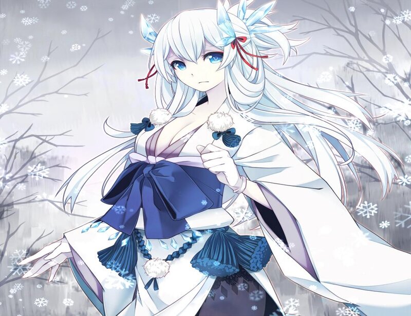 Anime Girl in Winter — White, Serene, Digital Art, Snowflakes