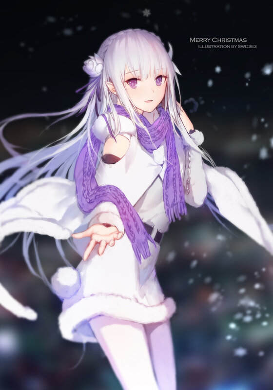 Anime Girl in Winter — White, Serene, Night, Digital Art, Snow