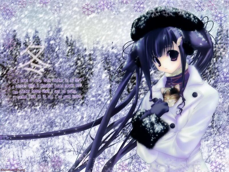 Anime girl in winter with cat