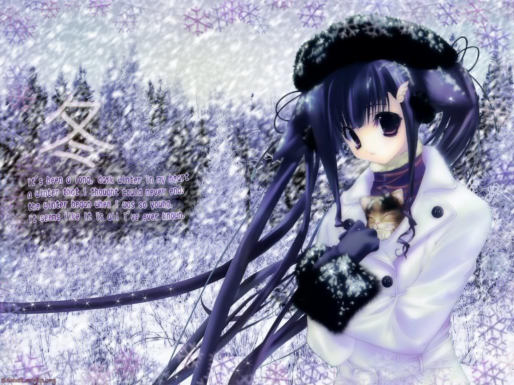 Anime girl in winter with cat