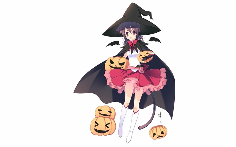 Anime Girl in Witch Costume — Black, Playful, Autumn
