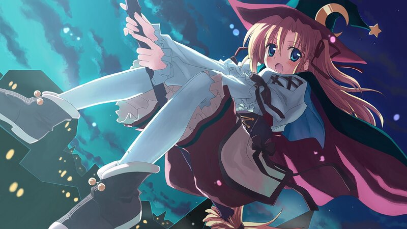 Anime Girl in Witch Costume — Blue, Dramatic, Night