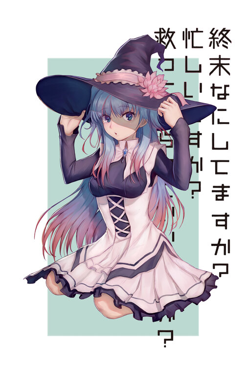 Anime Girl in Witch Costume — Blue, Playful, Digital Art, Witch Hat