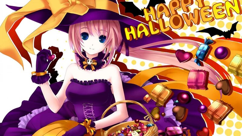 Anime Girl in Witch Costume — Purple, Festive, Candy