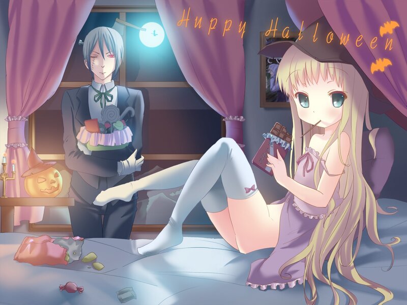 Anime Girl in Witch Costume — Purple, Festive, Night, Boy in Suit