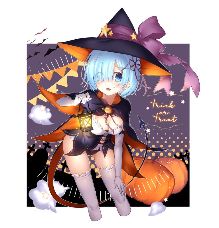 Anime Girl in Witch Costume — Purple, Festive, Night, Digital Art, Witch Hat, Pumpkin